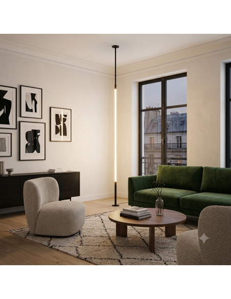 Lampadaire suspendu 3000K, 2160LM, 36W Aluminium Noir- Mantra - Vertical