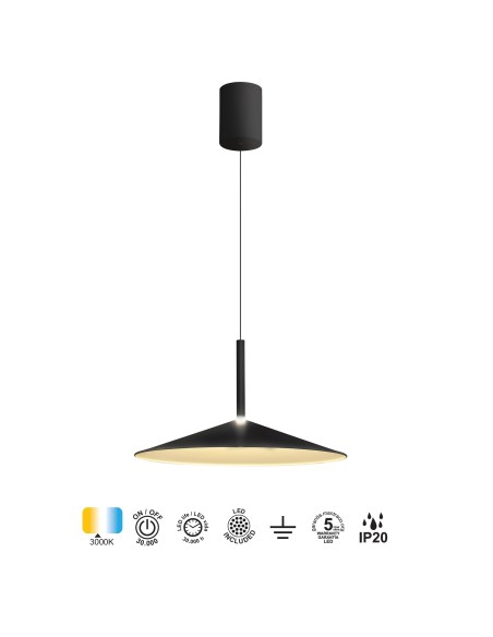 Grande suspension Led 16W 1200LM 3000K Noir - Mantra - Calice