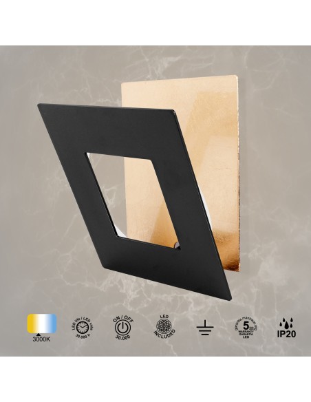 Applique Murale LED 12W 840 LM 3000K Aluminium Noir/Or  - Mantra - Dalia