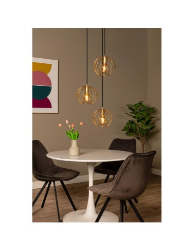 Danza  de Lucide - Suspension Led ronde  métal or mat laiton 3xE27