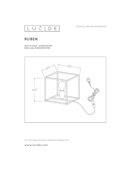 Lampe à poser intérieure Led  - Lucide - Ruben Leluminaireled.com