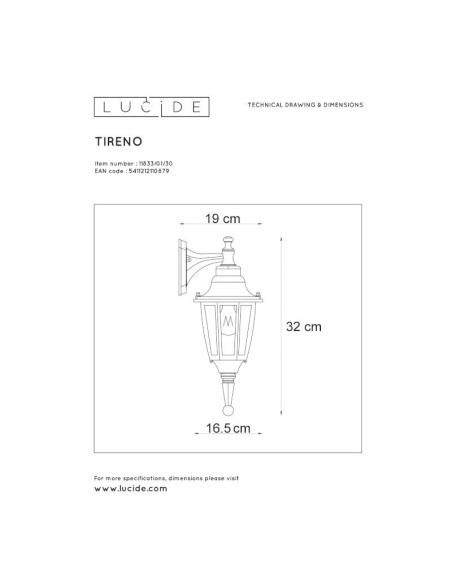 Applique extérieure Led Tireno noire - Lucide Leluminaireled.com