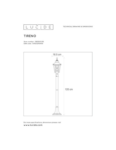Lampadaire extérieur Tireno noir - Lucide Leluminaireled.com