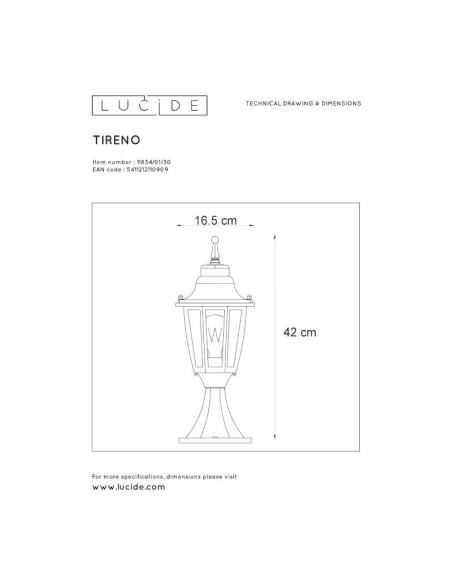 Borne extérieure Led - tête de pilier - Tireno noire - Lucide Leluminaireled.com