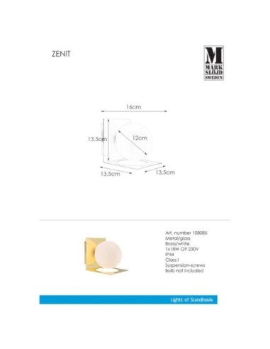 Applique murale étanche dorée culot G9 - Markslöjd - Zenit Leluminaireled.com