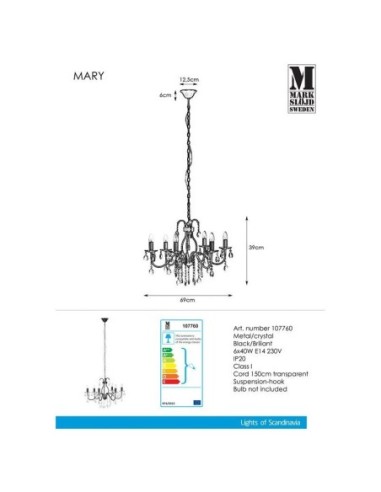Suspension  baroque 6 points lumineux Mary - Markslöjd Leluminaireled.com