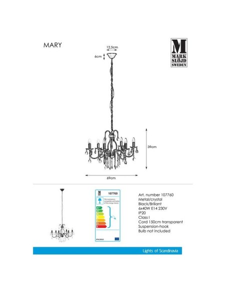 Suspension  baroque 6 points lumineux Mary - Markslöjd Leluminaireled.com