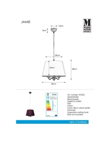 Suspension  baroque 3 points lumineux Jamie - Markslöjd Leluminaireled.com