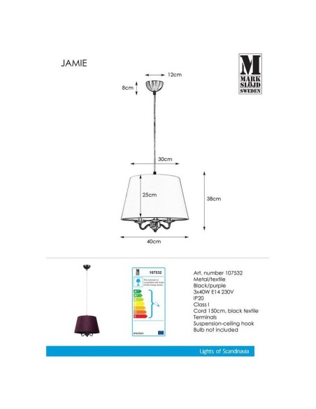 Suspension  baroque 3 points lumineux Jamie - Markslöjd Leluminaireled.com