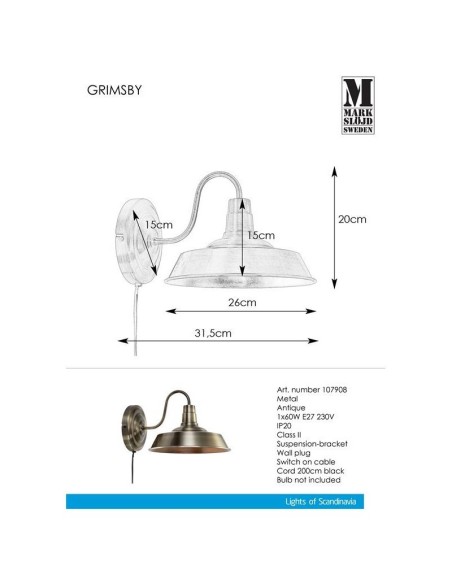 Applique Led Grimsby laiton - Markslöjd Leluminaireled.com