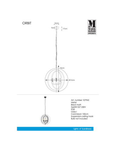 Suspension Led Orbit noire - Markslöjd Leluminaireled.com