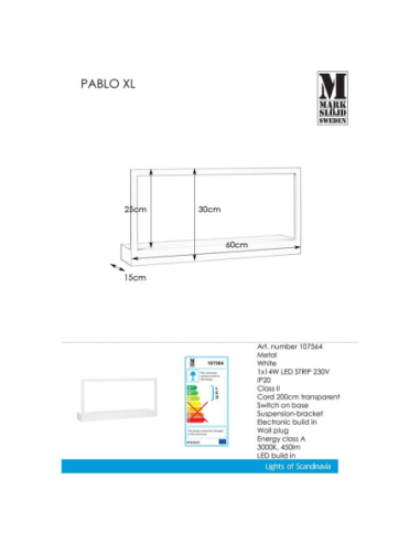Applique murale décorative Pablo XL blanche - Markslöjd Leluminaireled.com