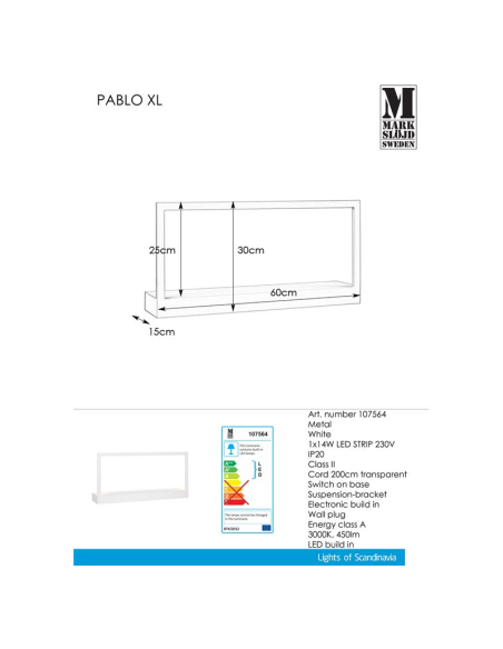 Applique murale décorative Pablo XL blanche - Markslöjd Leluminaireled.com