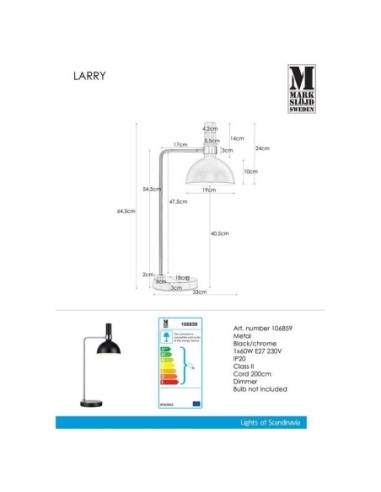 Lampe de table Led Larry chrome dimmable - Markslojd Leluminaireled.com