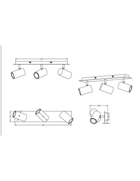 Plafonnier/applique Led 3 lampes culot GU10 noir - Trio - Marley III Leluminaireled.com