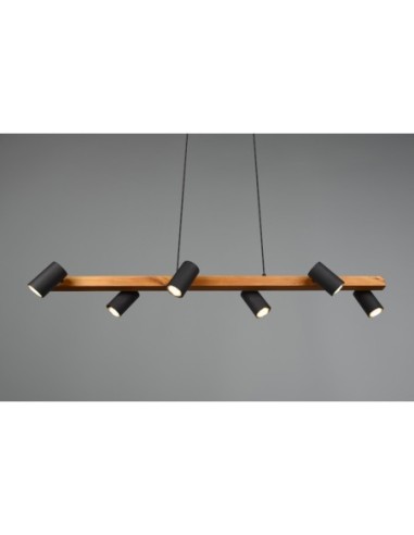 Suspension Led bois métal 6 lampes culot GU10 noir - Trio - Marley VI Leluminaireled.com