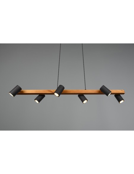 Suspension Led bois métal 6 lampes culot GU10 noir - Trio - Marley VI Leluminaireled.com
