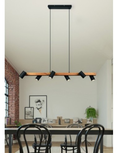 Suspension Led bois métal 6 lampes culot GU10 noir - Trio - Marley VI Leluminaireled.com