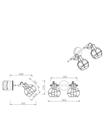 Plafonnier/applique Led 2 lampes culot E27 - Trio - Madras II Leluminaireled.com