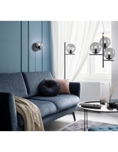 Applique Led  culot E14 support métal anthracite abat-jour verre fumé - Trio - Pure Leluminaireled.com