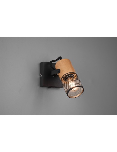 Applique Led  culot E14 support métal noir douille bois - Trio - Tosh I Leluminaireled.com