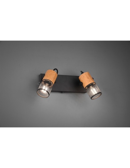 Applique Led  culot 2 x E14 support métal noir douilles bois - Trio - Tosh II Leluminaireled.com