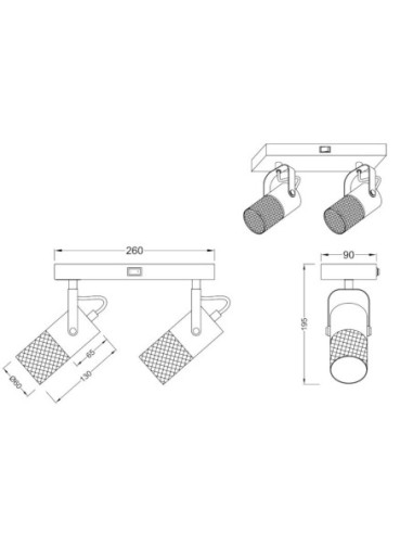 Applique Led  culot 2 x E14 support métal noir douilles bois - Trio - Tosh II Leluminaireled.com
