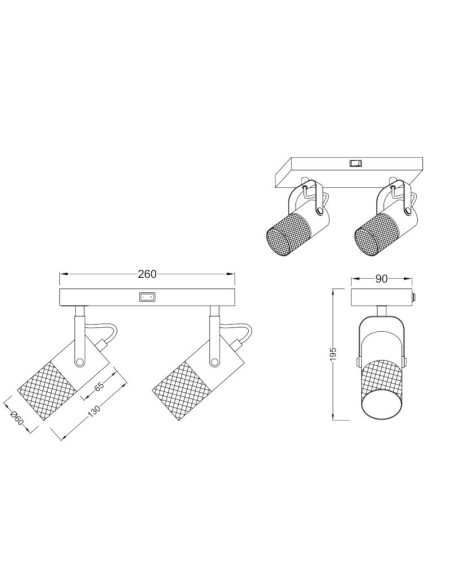Applique Led  culot 2 x E14 support métal noir douilles bois - Trio - Tosh II Leluminaireled.com