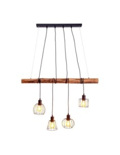 Suspension 4 points lumineux culot E27 bois et métal - Näve - Woodland Leluminaireled.com 2
