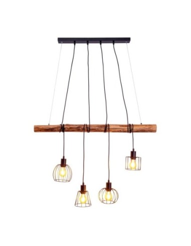 Suspension 4 points lumineux culot E27 bois et métal - Näve - Woodland Leluminaireled.com