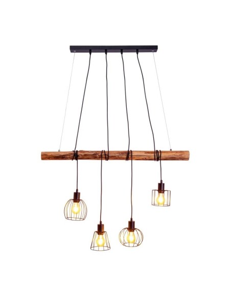 Suspension 4 points lumineux culot E27 bois et métal - Näve - Woodland Leluminaireled.com