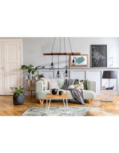 Suspension 4 points lumineux culot E27 bois et métal - Näve - Woodland Leluminaireled.com