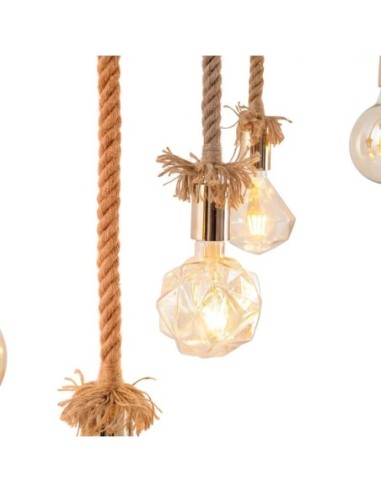 Suspension 5 points lumineux culot E27 bois et métal - Näve - Rope Leluminaireled.com