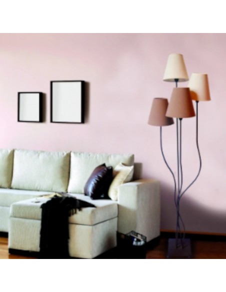 Lampadaire métal noir abat-jour tissu ivoire et taupe 4 points lumineux - Näve - Boho Leluminaireled.com