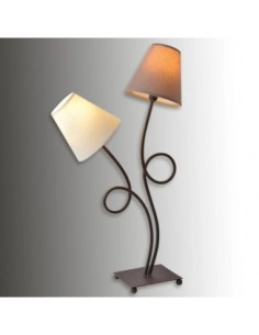 Lampe de table métal noir abat-jour tissu ivoire et taupe 2 points lumineux - Näve - Boho Leluminaireled.com 2