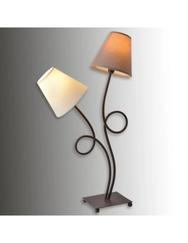 Lampe de table métal noir abat-jour tissu ivoire et taupe 2 points lumineux - Näve - Boho Leluminaireled.com