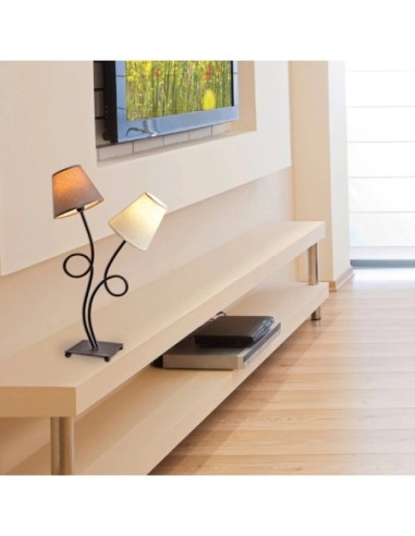 Lampe de table métal noir abat-jour tissu ivoire et taupe 2 points lumineux - Näve - Boho Leluminaireled.com
