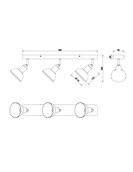 Plafonnier/applique Led 3 lampes culot E14 - Trio - Delhi III Leluminaireled.com