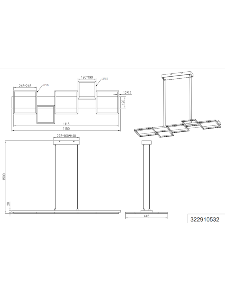Suspension Led intégrée luminosité variable - Trio - Harper V Leluminaireled.com