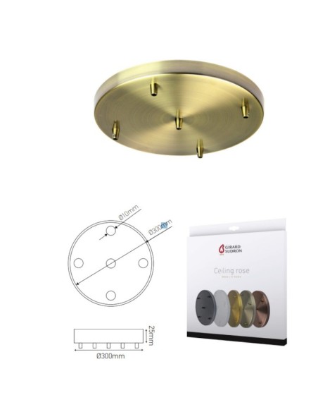 Rosace de plafond ronde métal bronze 5 sorties pour câble 7 mm max - Girard-Sudron Leluminaireled.com