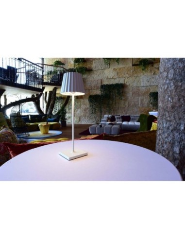 Lampe de table autonome rechargeable USB blanche abat-jour plissé - Dekolight - Sheratan II Leluminaireled.com