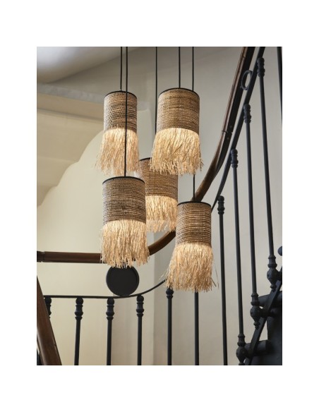 Suspension Led métal et cannage  - Market Set - Formentera 5L Leluminaireled.com