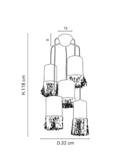Suspension Led métal et cannage  - Market Set - Formentera 5L Leluminaireled.com