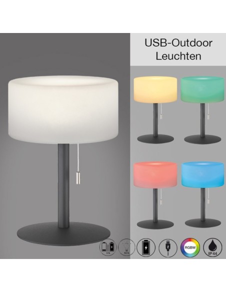 Lampe de table extérieure autonome rechargeable - Fischer & Honsel - Cadiz Leluminaireled.com