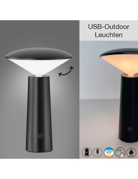 Lampe de table extérieure autonome noire - Fischer & honsel - Pinto Leluminaireled.com