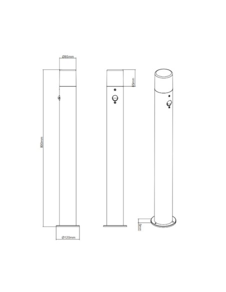 Borne extérieure 80 cm anthracite avec détecteur - Trio - Hoosic Leluminaireled.com