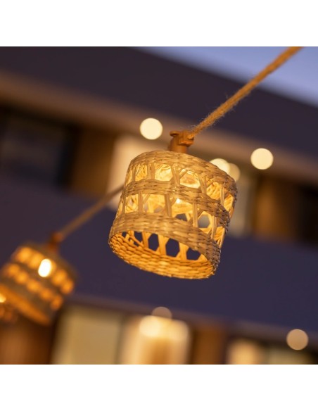 Guirlande extérieure lumineuse solaire étanche 10 ampoules cordon jute Alba - New Garden Leluminaireled.com