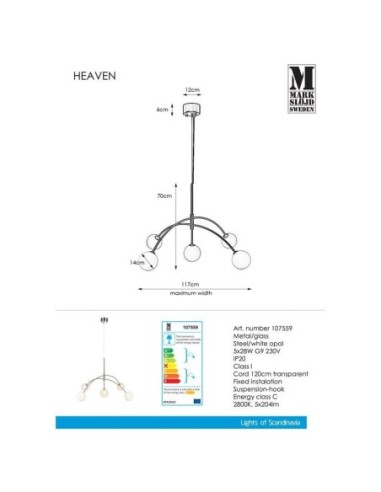 Suspension 5 points lumineux chrome - Markslöjd - Heaven Leluminaireled.com
