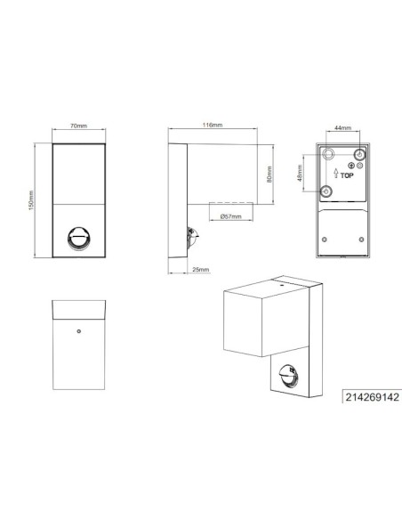 Applique extérieure aluminium avec détecteur carrée - Trio - Roya Leluminaireled.com