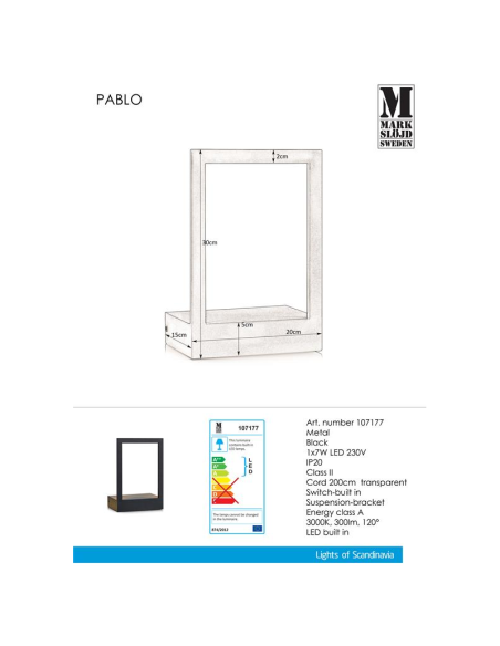 Applique murale décorative éclairage blanc chaud noire - Markslöjd - Pablo Leluminaireled.com